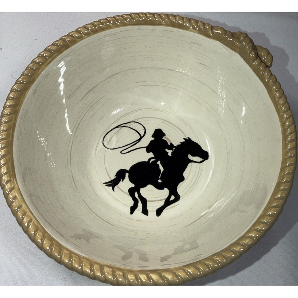 Sonoma "Happy Trails" 7 3/8 " Bowl Cowboy on Horse with Rope Green Ceramic
